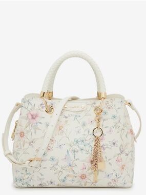 ALDO Cream Floral Satchel with Gold Tassel Charm